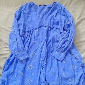 Zara Women's Blue Embroidered Casual Dress